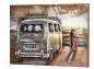 Preview: Handgefertigtes Metallbild Grüner Oldtimer Bus im Sonnenuntergang in 3D-Optik (80cm x 120cm)